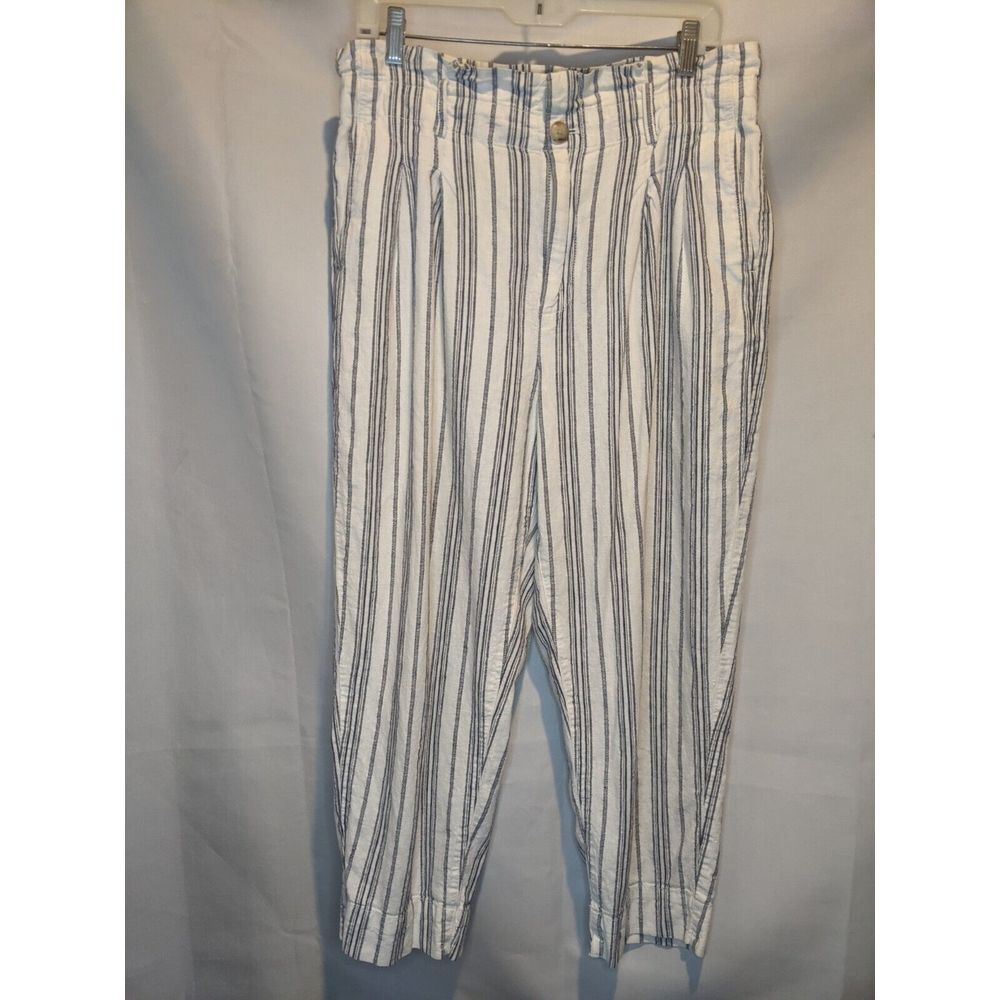 Madewell Navy Blue Striped High Waisted Pants With Pockets Women's Size 12